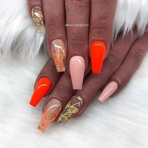 Gold-and-Orange-Nails-Designs